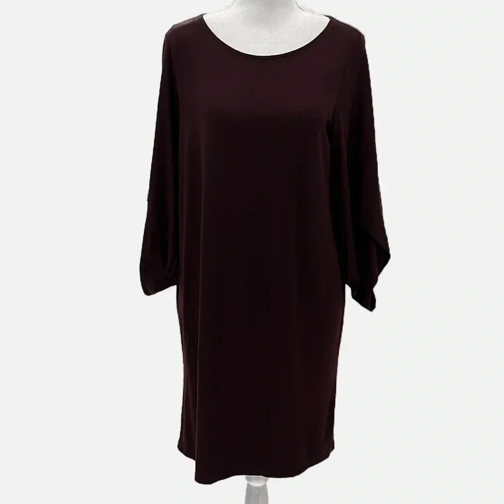 Eileen Fisher Tulip Sleeve Knit Shift Dress in Brown - Size XS